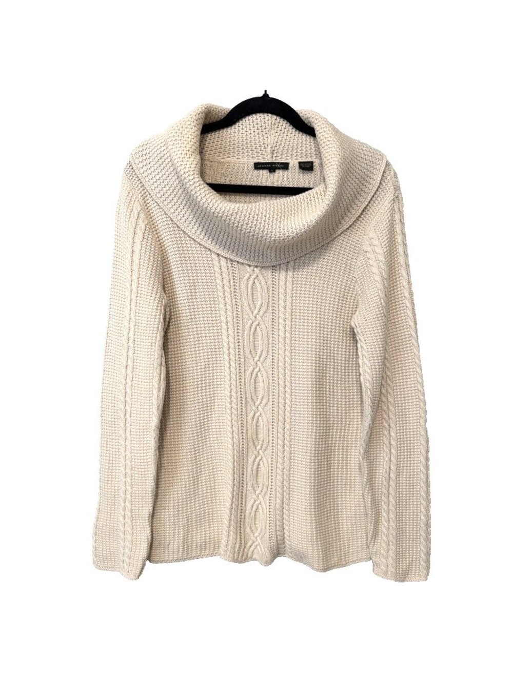 Jeanne Pierre Womens L Ivory 100% Cotton Cable Knit Cowl Neck Sweater Pullover